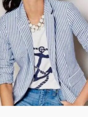J. Crew Regent Blue And White Striped Cotton Blazer Size 12